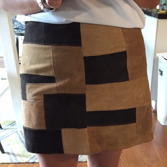 Soft 100%leather patchwork skirt