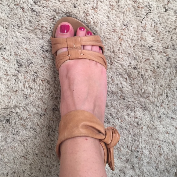 Cute tan wedge heels with ankle strap size 8.5