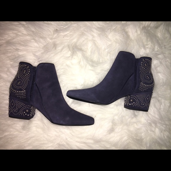 Blue Suede Studded Ankle Booties