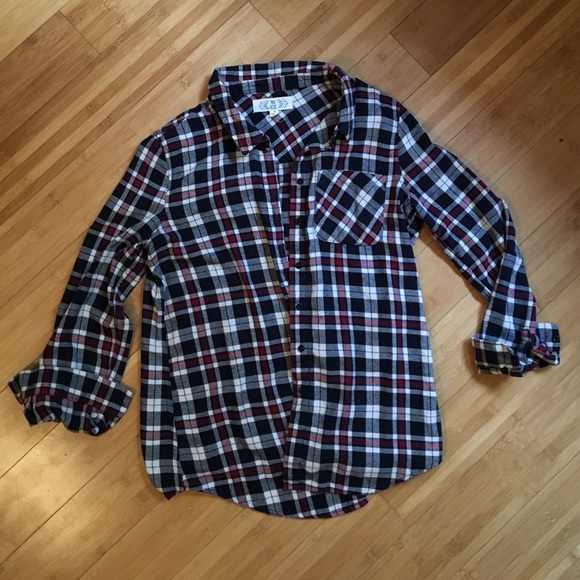 Pink Rose navy and burgundy flannel