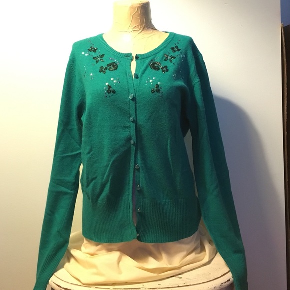 Emerald green beaded cardigan