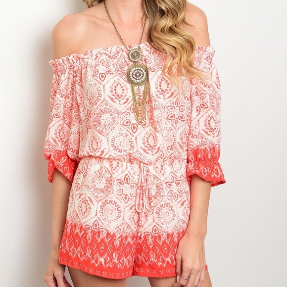 Leather and Sequins Pants - 🎈LAST ONE🎈Coral Off the Shoulder Floral Romper