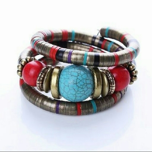 Stretch Bangle Torquise, beautifully beaded look - Picture 3 of 3