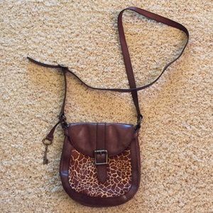 Tan & Brown Giraffe Print Fossil Cross Body Purse