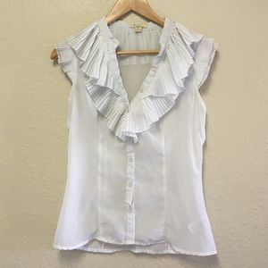 Sheer White Button Up with Ruffle Collar