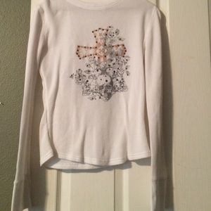 White rhinestone long sleeve shirt