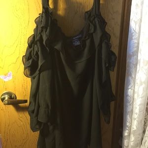 Denim 24/7 ruffled peek a boo blouse