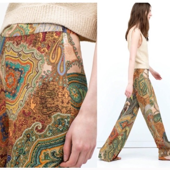 Zara Pants - Brand new wide-leg paisley print trouser pants Zara Pants - Brand new wide-leg paisley print trouser pants