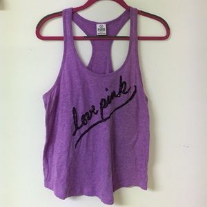 Purple "LOVE PINK" Racerback Tank Top w/ Sequins