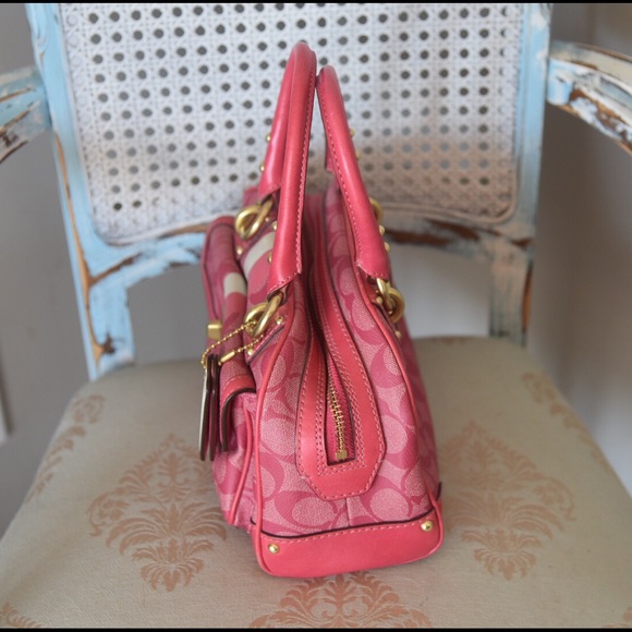 Coach Pink Heritage Stripe Signature Satchel - Picture 2 of 4