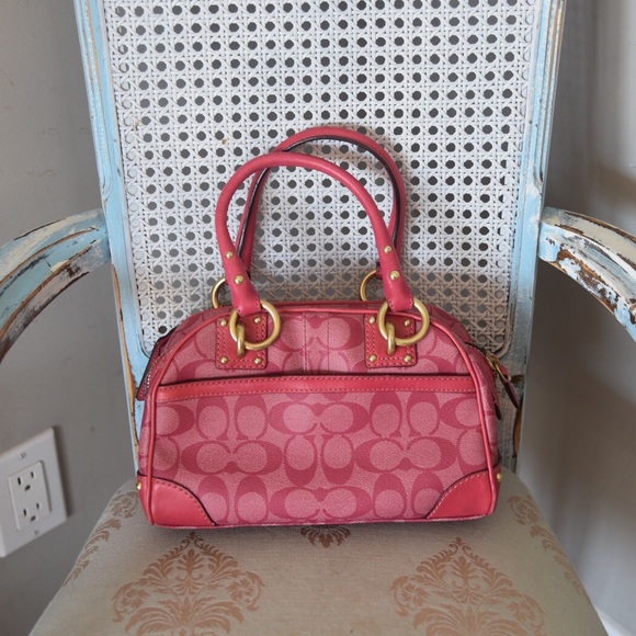 Coach Pink Heritage Stripe Signature Satchel - Picture 3 of 4