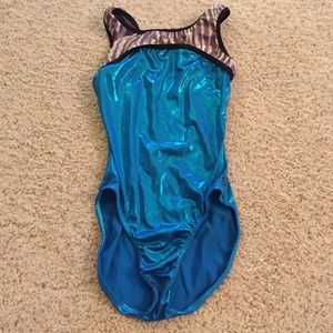 Blue and Zebra Print Razor Back Gymnastics Leotard