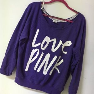 Purple "LOVE PINK" Off-The-Shoulder Sweatshirt