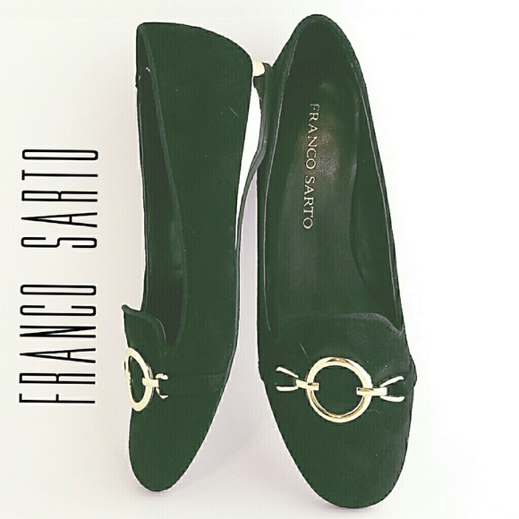 Franco Sarto Black Loafers with Gold Heel