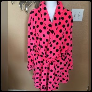Victoria secret pink/black polka dot robe.