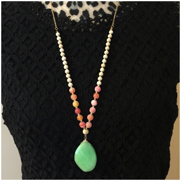 Natural Stone Necklace w/ Marbled & Wood Beads - Picture 4 of 4