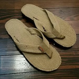 Womens RAINBOW canvas flip flops tan khaki 5.5 6.5