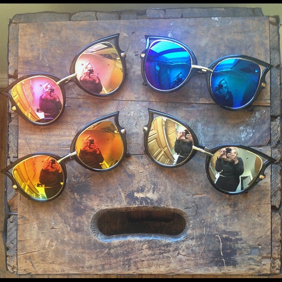 SALE MIRROR ROUND POINTY CUT OUT CATEYE SUNGLASSES - Picture 2 of 2