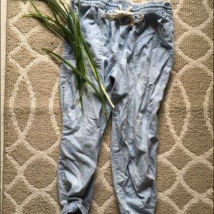 Cotton blue striped drawstring tie joggers