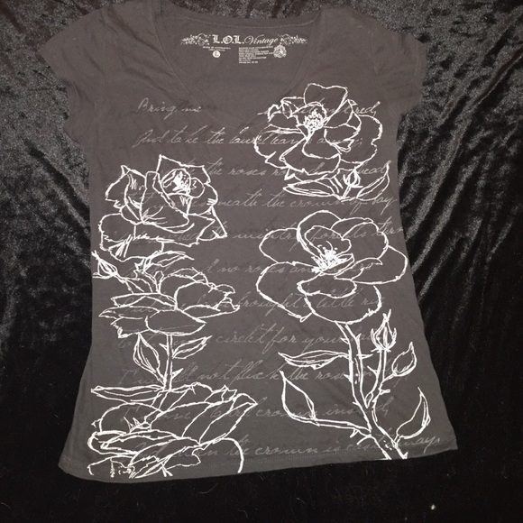 Grey floral V-neck