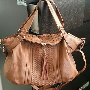 Big Buddha Large Tan Dual Crossbody Satchel Bag