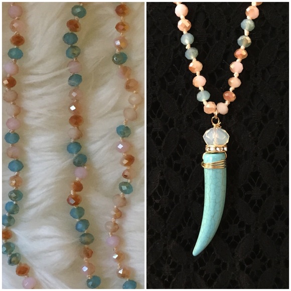 Turquoise Sharktooth Pendant Faceted Bead Necklace - Picture 3 of 3