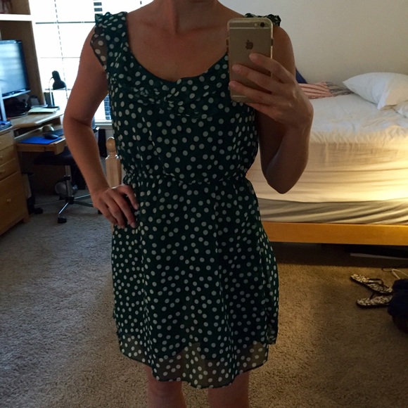 Green and white polka dot dress