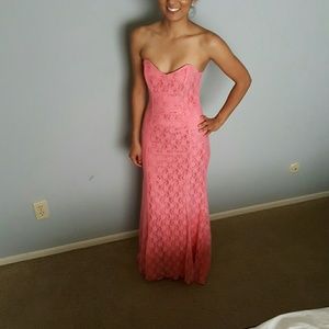 Long coral custom made dress.