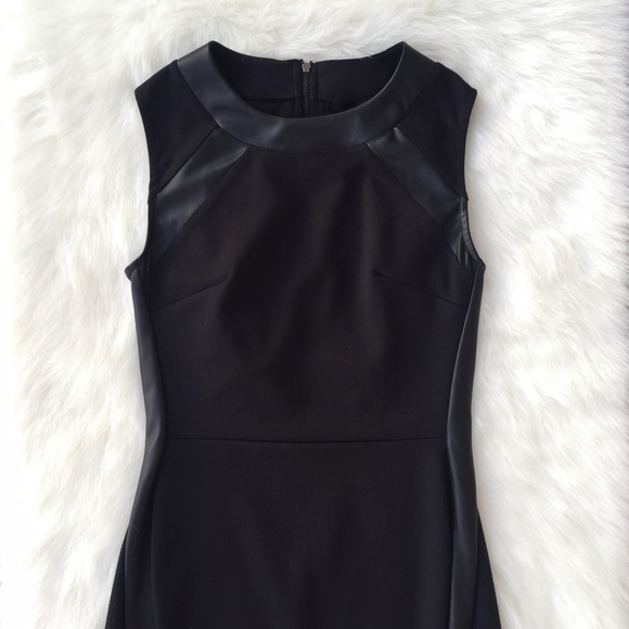 Black Aqua Faux Leather Paneled Dress