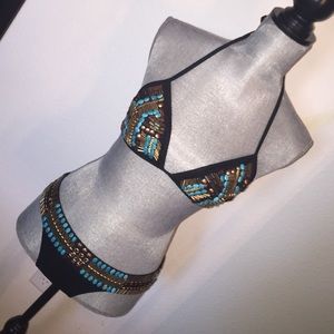 Beach bunny Black-Turquoise jeweled bikini