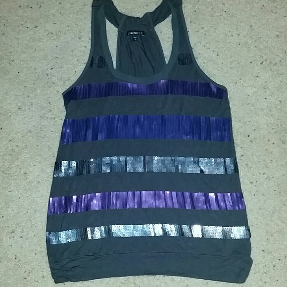 Express charcoal sequin racer back top