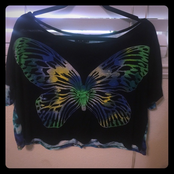 Colorful butterfly crop top
