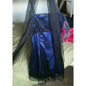 🌌 Blue Homecoming Dress with Black Lace! 🌌
