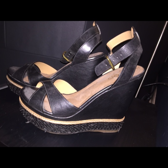 Aldo black wedges with ankle strap