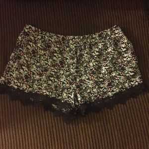 Floral Black Lace Trim Shorts