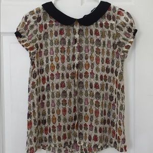 Zara Beetle Print Blouse Peter Pan Collar