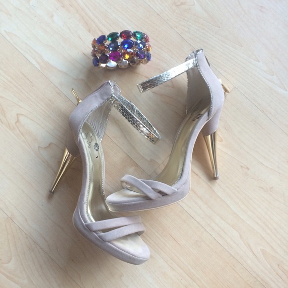 Nude and Gold Strappy Heel