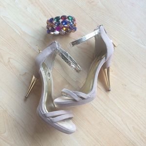 Nude and Gold Strappy Heel