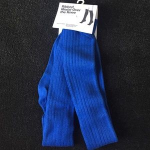 Royal blue ribbed modal over the knee socks