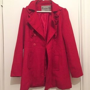 Ruffled Red Forever 21 Peacoat
