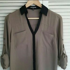 EXPRESS brwn/blk light weight button shirt
