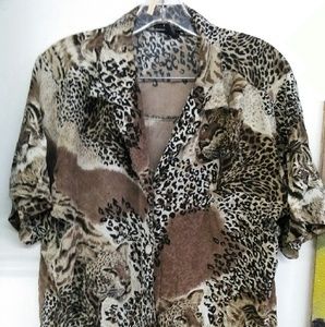 Vintage 100% silk leopard print button up