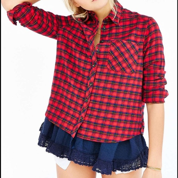 Urban Outfitters BDG Louie flannel lace trim top