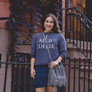 Grey fringe bucket bag