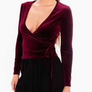 Velvet wrap top in Cabernet