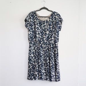 Navy and cream pattern tea dress with pockets