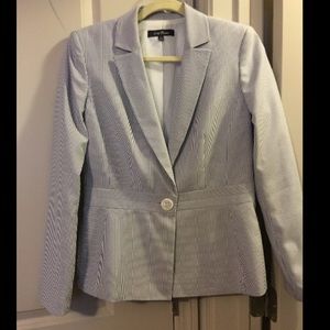 Blue and white seersucker women's blazer