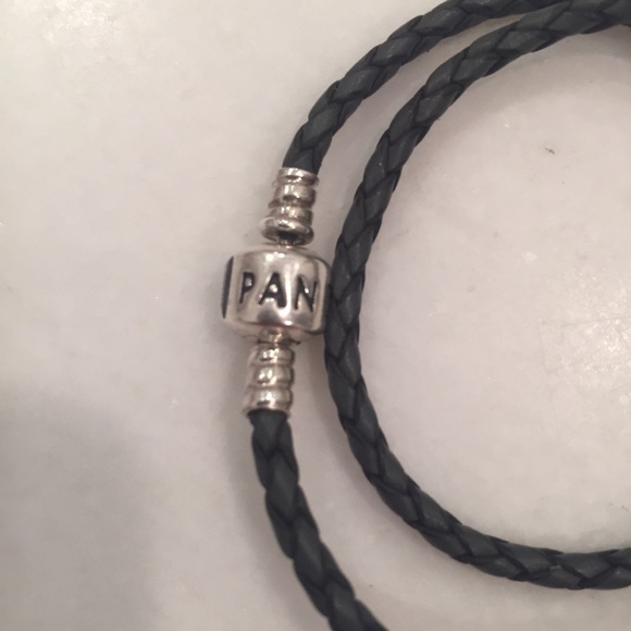PANDORA Grey Double Leather Bracelet with 3 Charms - Picture 3 of 4