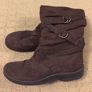Faux Suede Brown Slouchy Boots