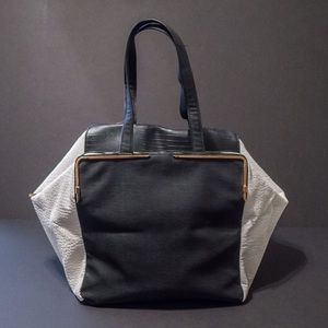 B/W leather French Connection bowling bag purse